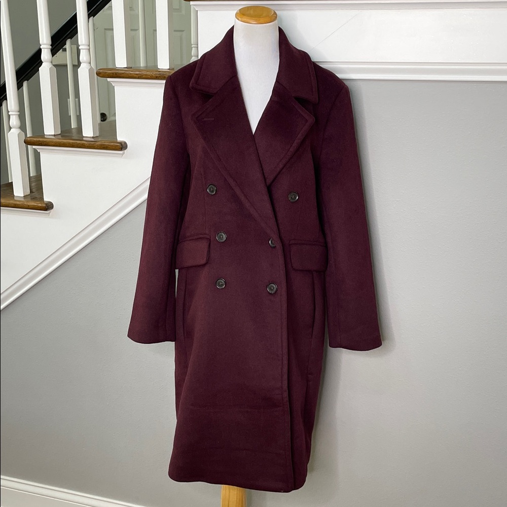 Banana Republic Factory Burgundy Wool Blend Topcoat Peacoat - Picture 4 of 9
